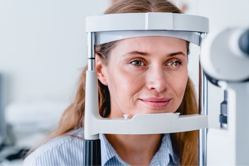 young lady being examined by consultant ophthalmic surgeon on slitlamp